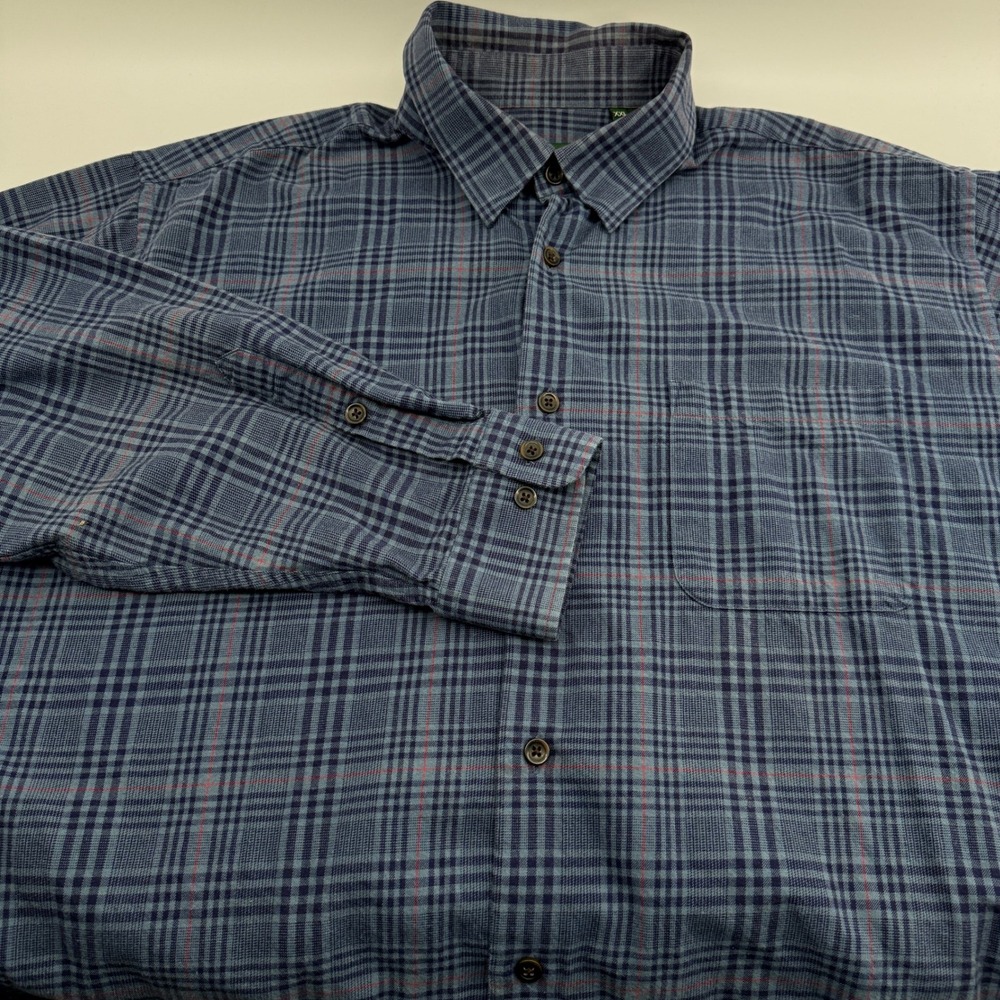 Orvis Button Down Shirt Mens XXL Blue Plaid Long Sleeve Cotton and Merino - Picture 1 of 12